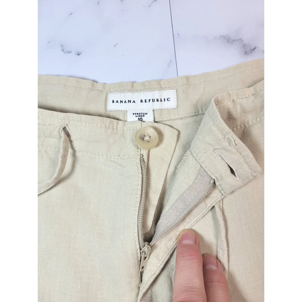 Banana Republic Womens Tan Linen Cargo Ankle Pants Drawstring Cuffs 10 Coastal